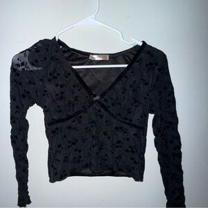 Black Floral Long Sleeve Top
